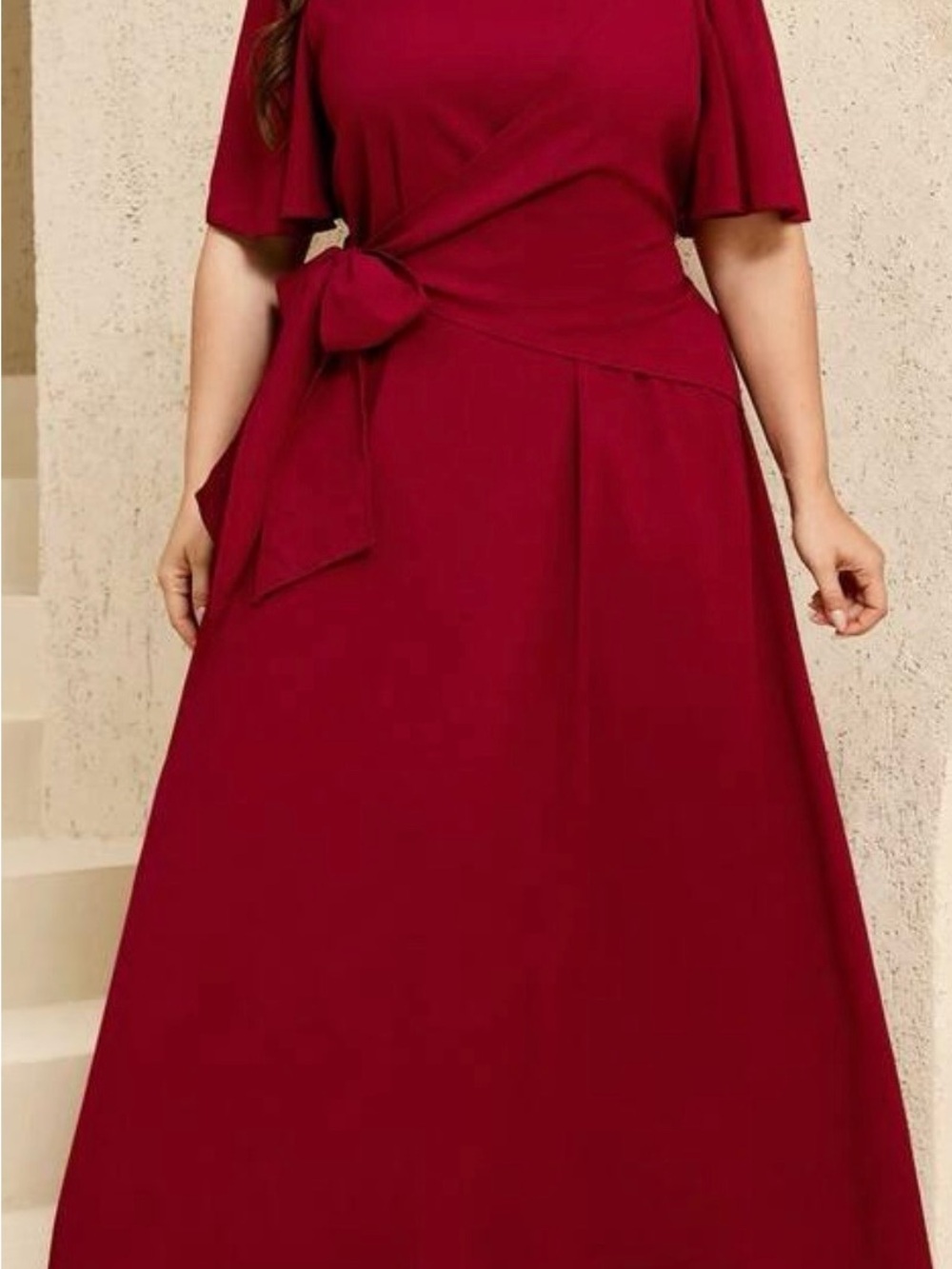 Plus-Size Red Knot-Waist Maxi Dress